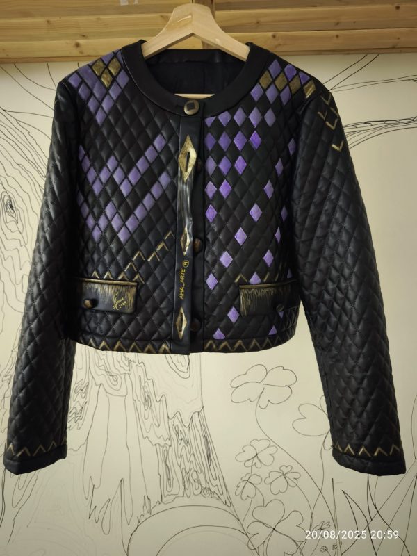 CHAQUETA NEGRA IMITACION CUERO GUATEADO AMA-ARTE